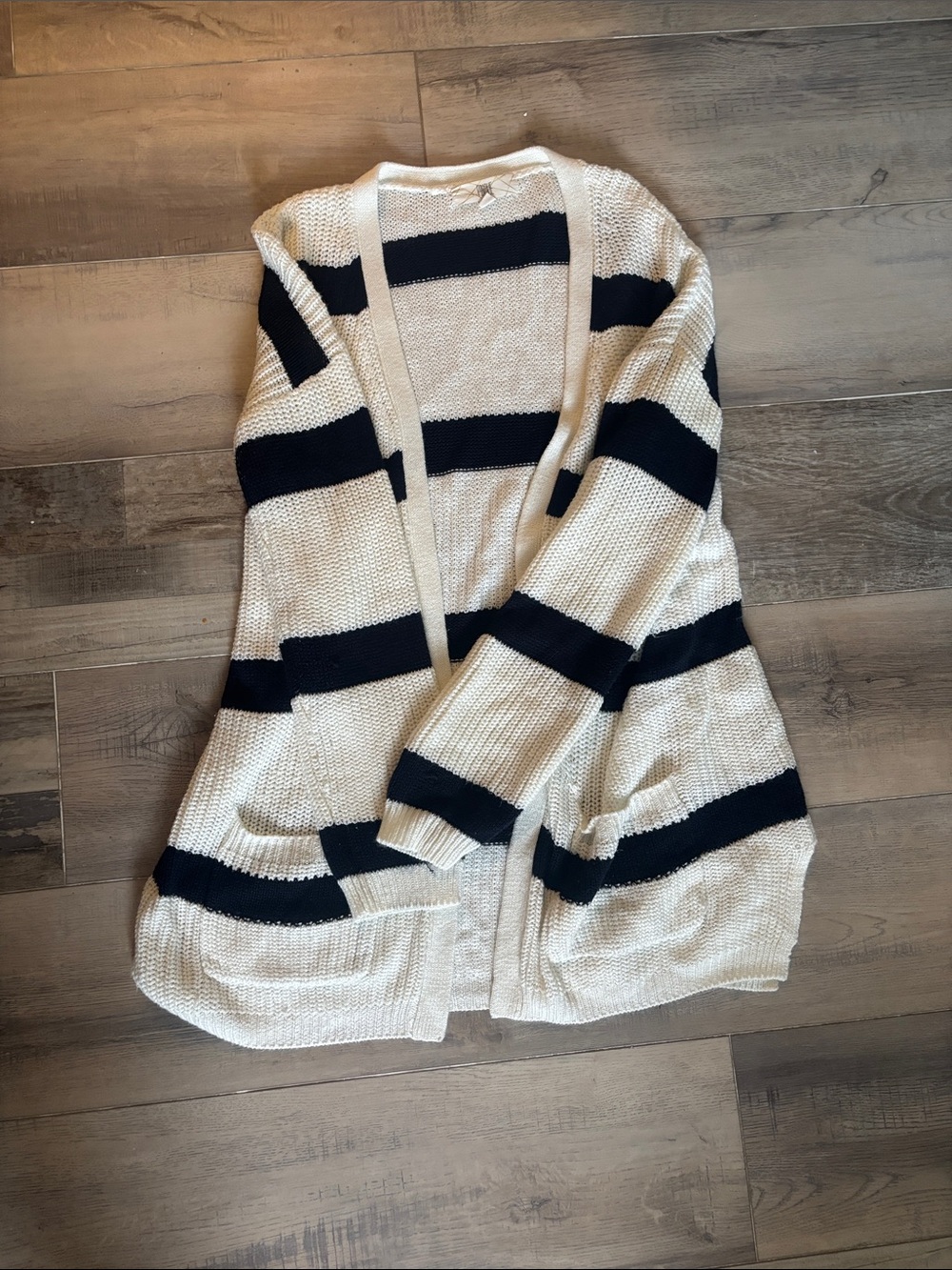 Striped Open-Front Cardigan Sweater in white and navy